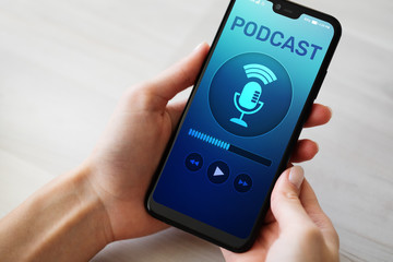 Image of podcast logo on cell phone